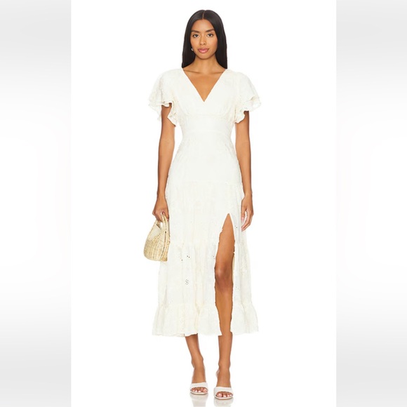 plus ditsy floral lace overlay dress Ditsy Floral Lace Up Midi Dress (Cream/Yellow) main image 0